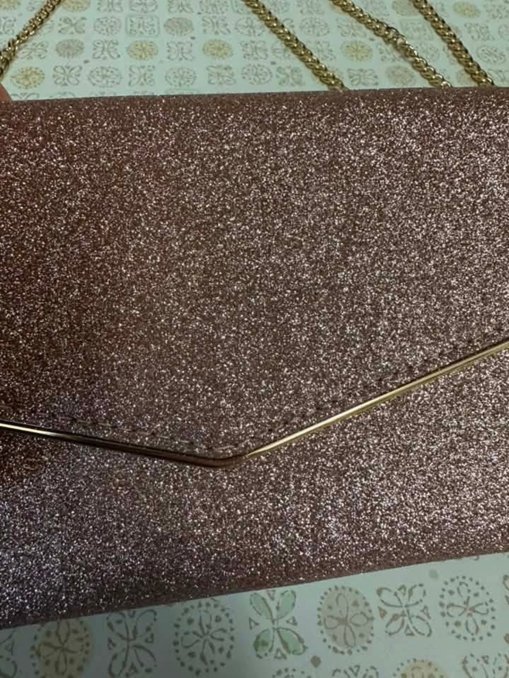 Madison West Rose Gold Glitter Envelope Clutch